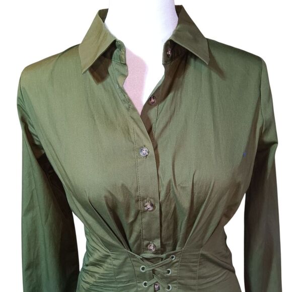 NWT GB Dillard's Olive Green Button-Up Shirt Corset Dress Sz XS Cotton - Picture 3 of 8